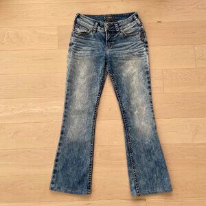 Silver Jeans Suki Mid Rise Bootcut Womens Denim Jeans Size 26 Distressed Blue
